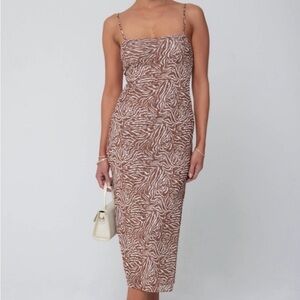RESA Kiele Mesh Zebra-Print Midi Slip Dress